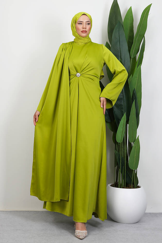 Medusa Saten Abiye Yağ Yeşil - LAMİAGİYİM