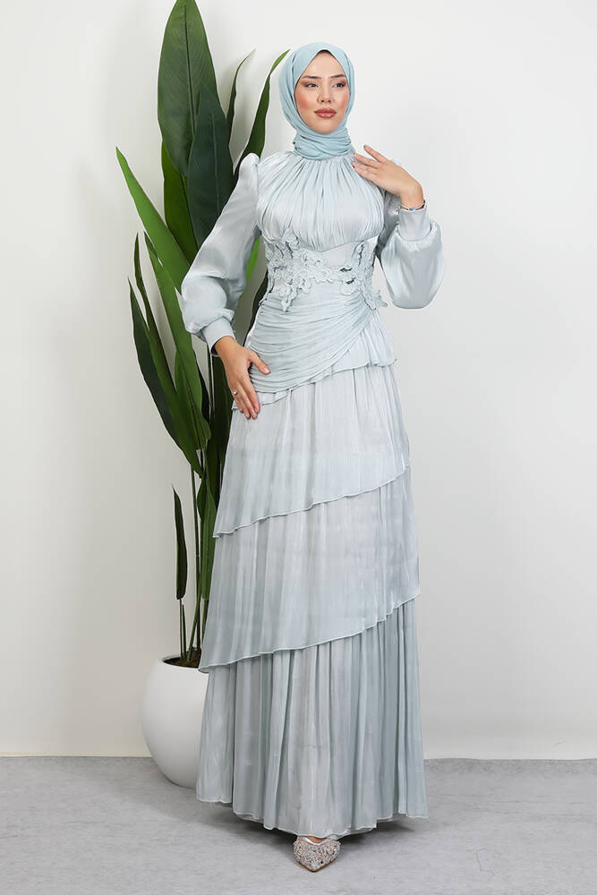 Menekşe Kat Kat Abiye Açık Mint - LAMİAGİYİM