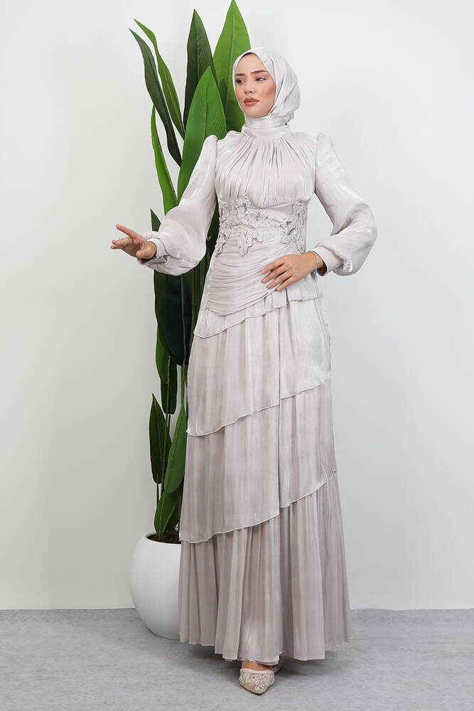 Menekşe Kat Kat Abiye Bej - LAMİAGİYİM