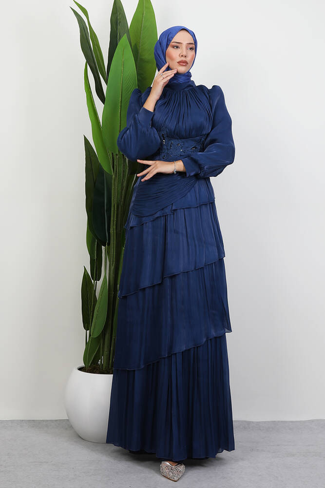 Menekşe Kat Kat Abiye Lacivert - LAMİAGİYİM