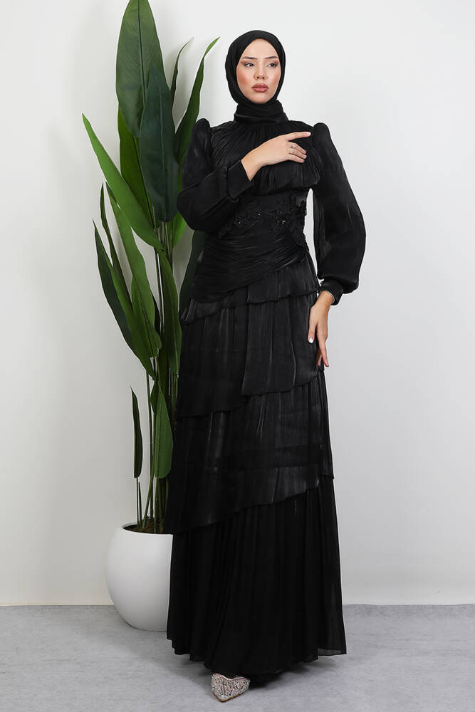 Menekşe Kat Kat Abiye Siyah - LAMİAGİYİM