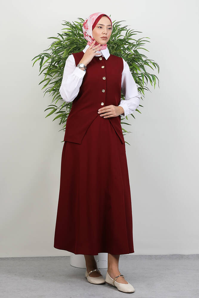 Meyra Yelek Etekli Takım Bordo - LAMİAGİYİM