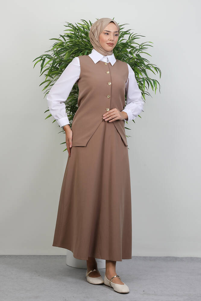 Meyra Yelek Etekli Takım Vizon - LAMİAGİYİM