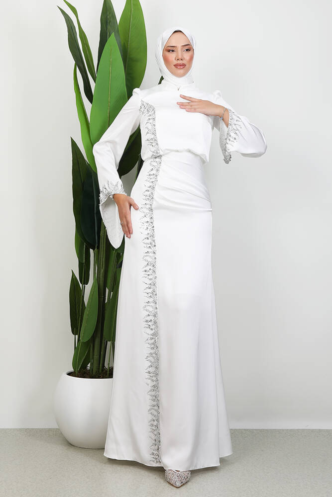 Mihrimah Saten Abiye Beyaz - LAMİAGİYİM