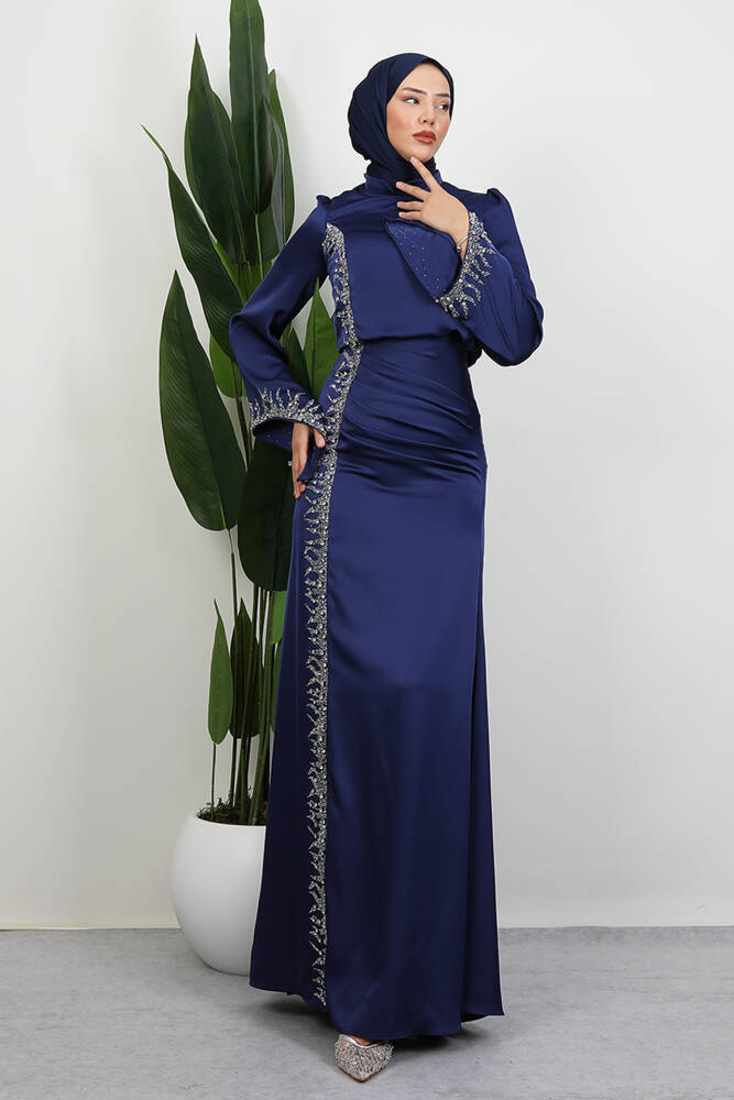 Mihrimah Saten Abiye Lacivert - LAMİAGİYİM