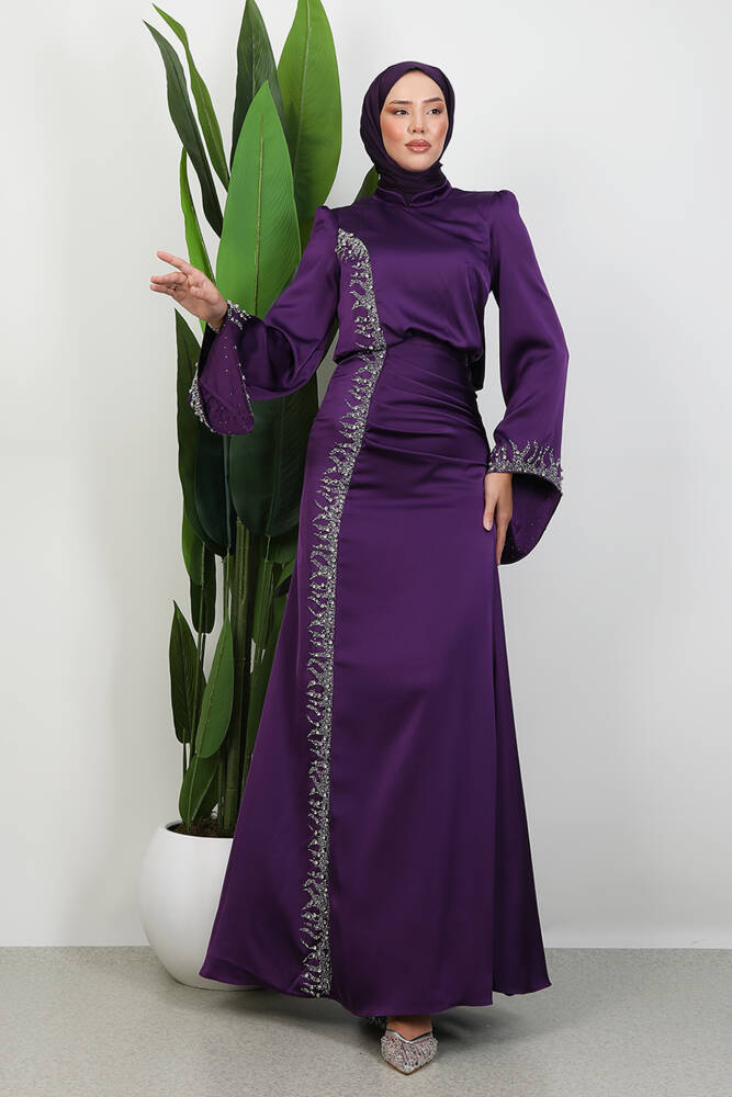 Mihrimah Saten Abiye Mor - LAMİAGİYİM