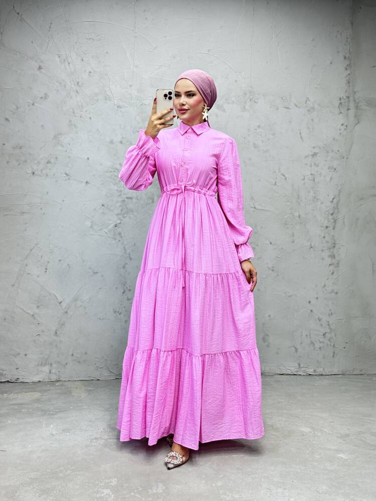 Modern Beli Ayarlanabilir Elbise Pembe - LAMİAGİYİM