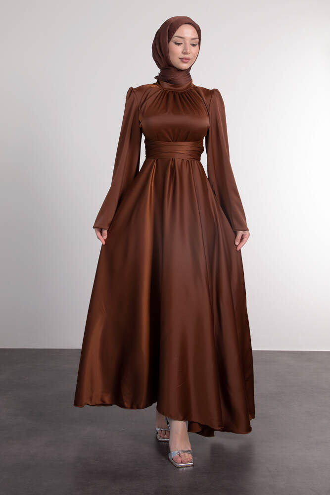 Nazlı Tesettür Elbise Kahverengi - LAMİAGİYİM