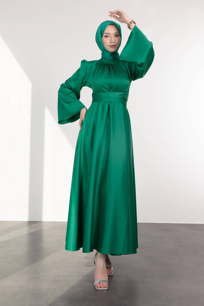 Nazlı Tesettür Elbise Koyu Yeşil - LAMİAGİYİM