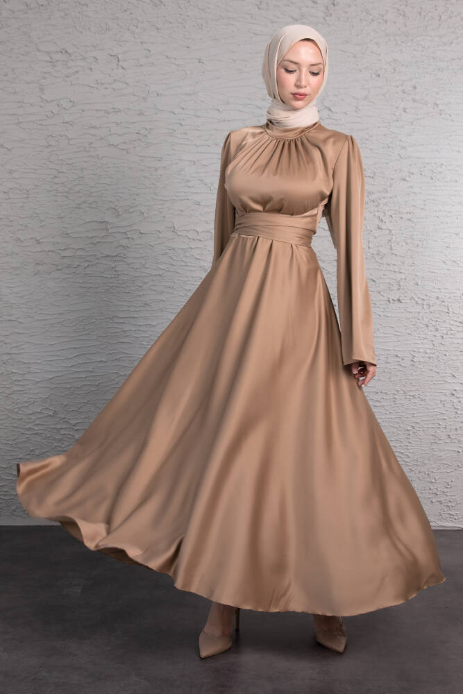 Nazlı Tesettür Elbise Sütlükahve - LAMİAGİYİM