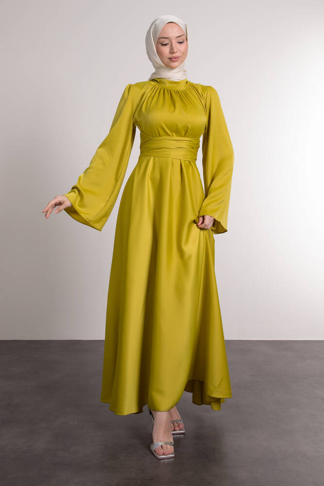 Nazlı Tesettür Elbise Yağ Yeşil - LAMİAGİYİM