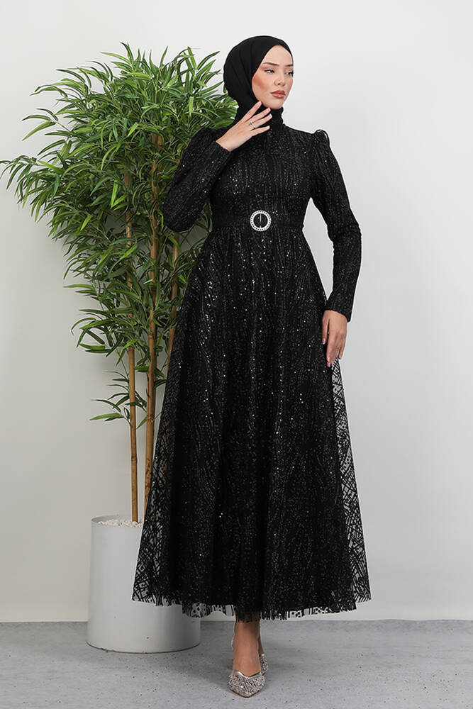 Nilda Simli Abiye Siyah - LAMİAGİYİM