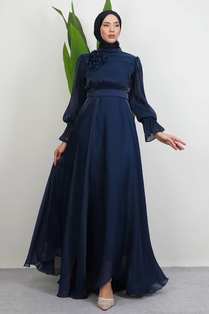 Omuzdan Pelerinli Elbise Lacivert - LAMİAGİYİM