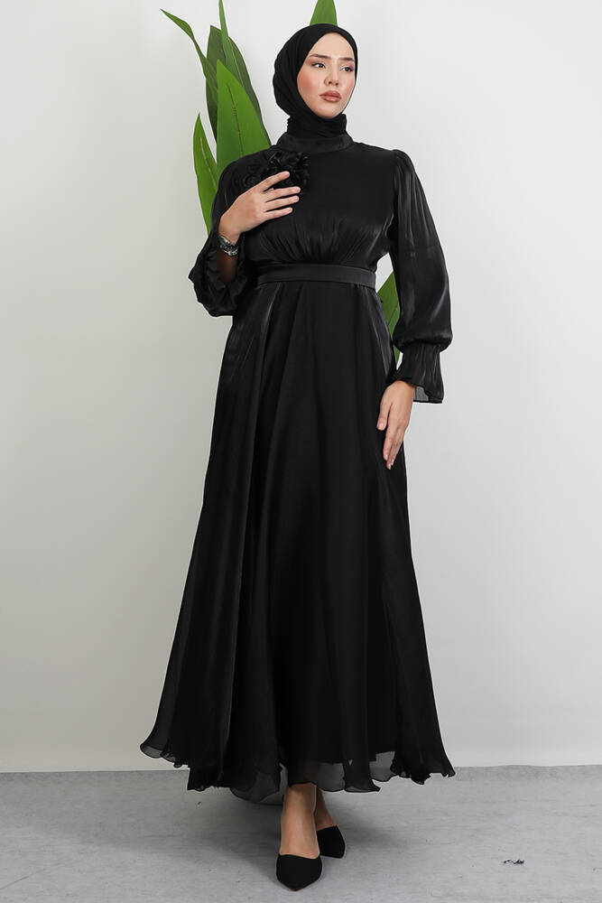 Omuzdan Pelerinli Elbise Siyah - LAMİAGİYİM