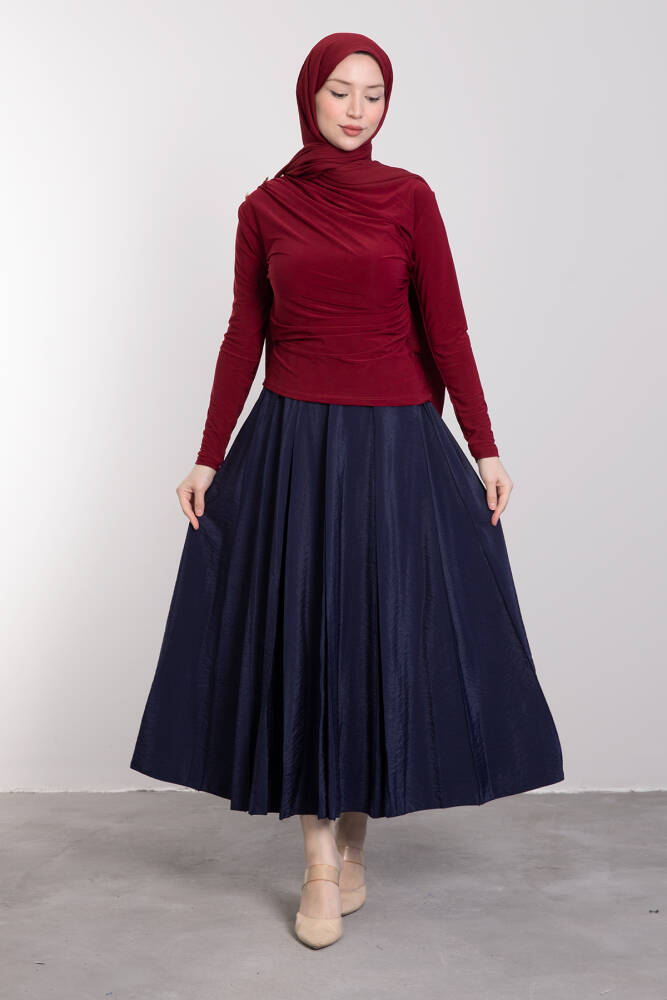 Omzu Düğme Detaylı Bluz Bordo - LAMİAGİYİM