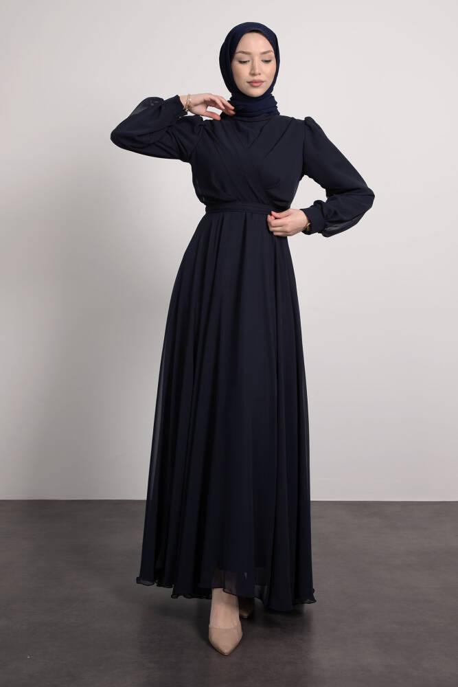 Önü Çapraz Şifon Elbise Siyah - LAMİAGİYİM