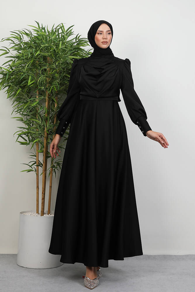 Önü Degaje Elbise Siyah - LAMİAGİYİM