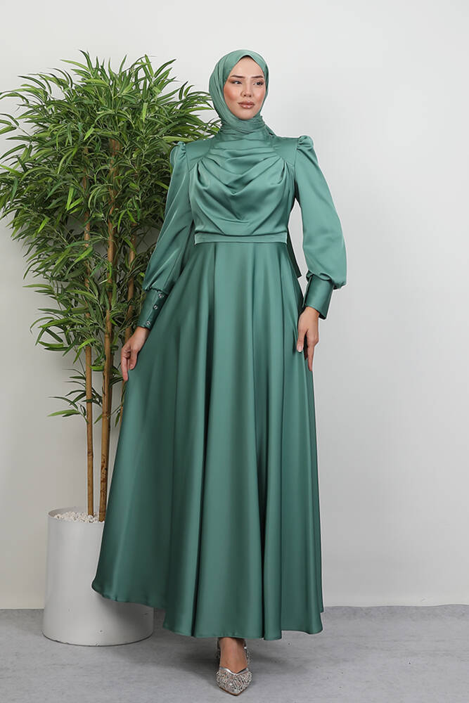 Önü Degaje Elbise Soft Yeşil - LAMİAGİYİM