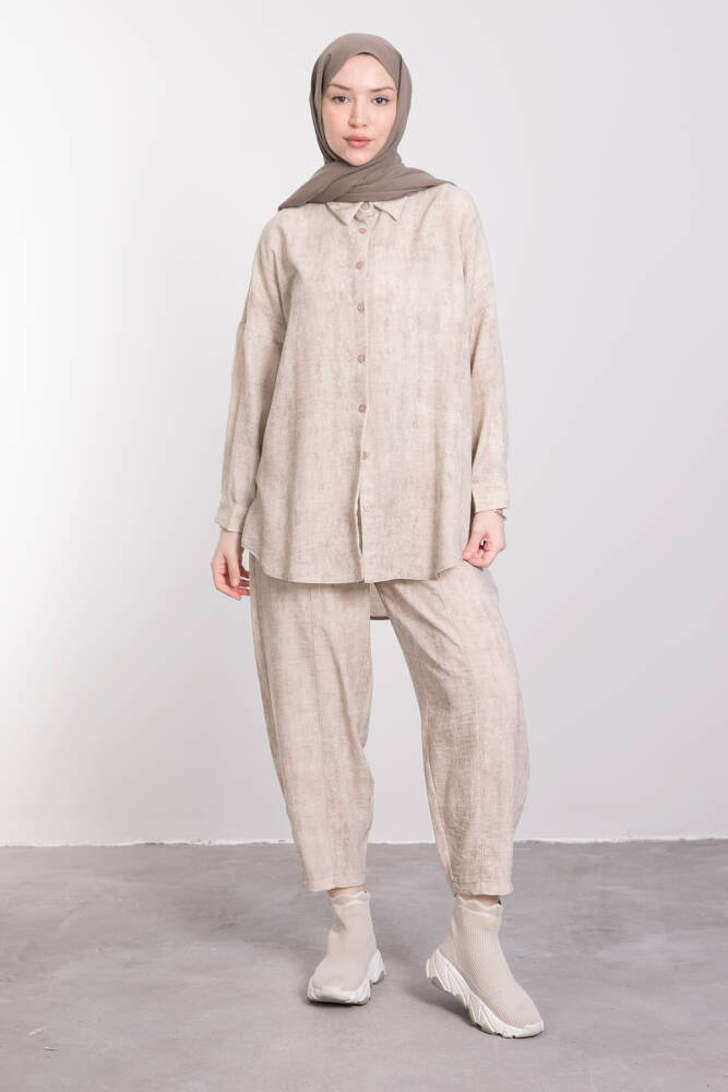 Pamuk Karışımlı Bol Kesim Takım Krem - LAMİAGİYİM