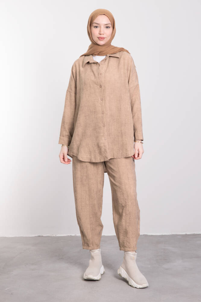 Pamuk Karışımlı Bol Kesim Takım Vizon - LAMİAGİYİM