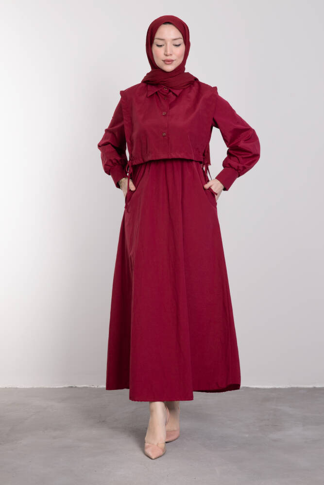 Pelerini İpli Elbise Bordo - LAMİAGİYİM