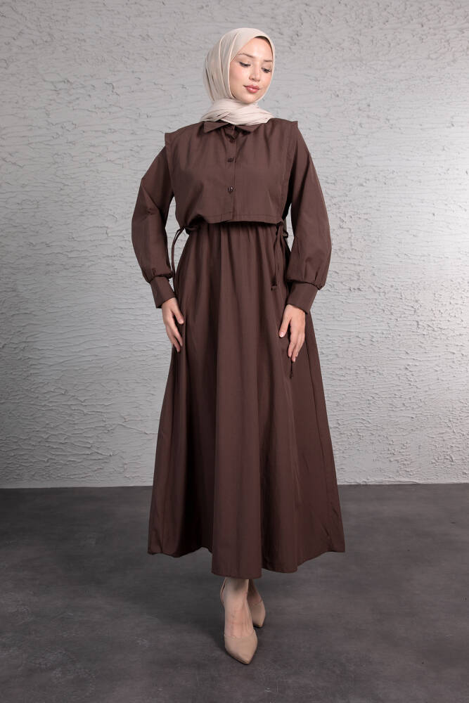 Pelerini İpli Elbise Kahve - LAMİAGİYİM
