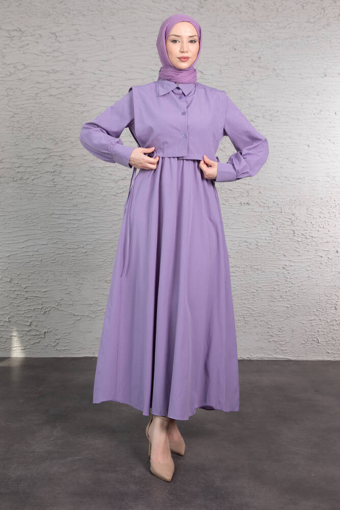 Pelerini İpli Elbise Lila - LAMİAGİYİM