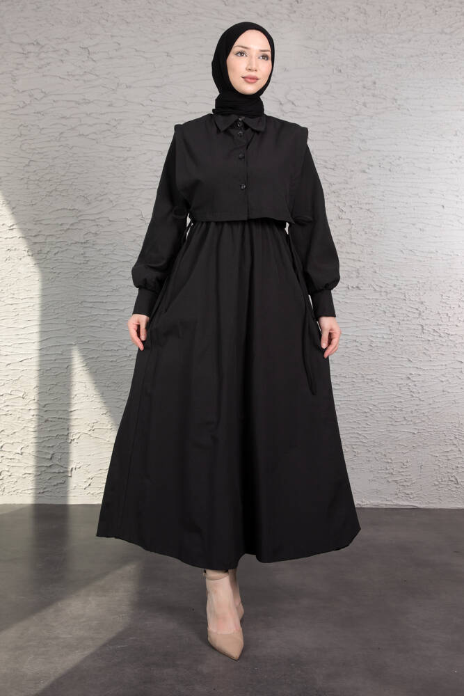 Pelerini İpli Elbise Siyah - LAMİAGİYİM