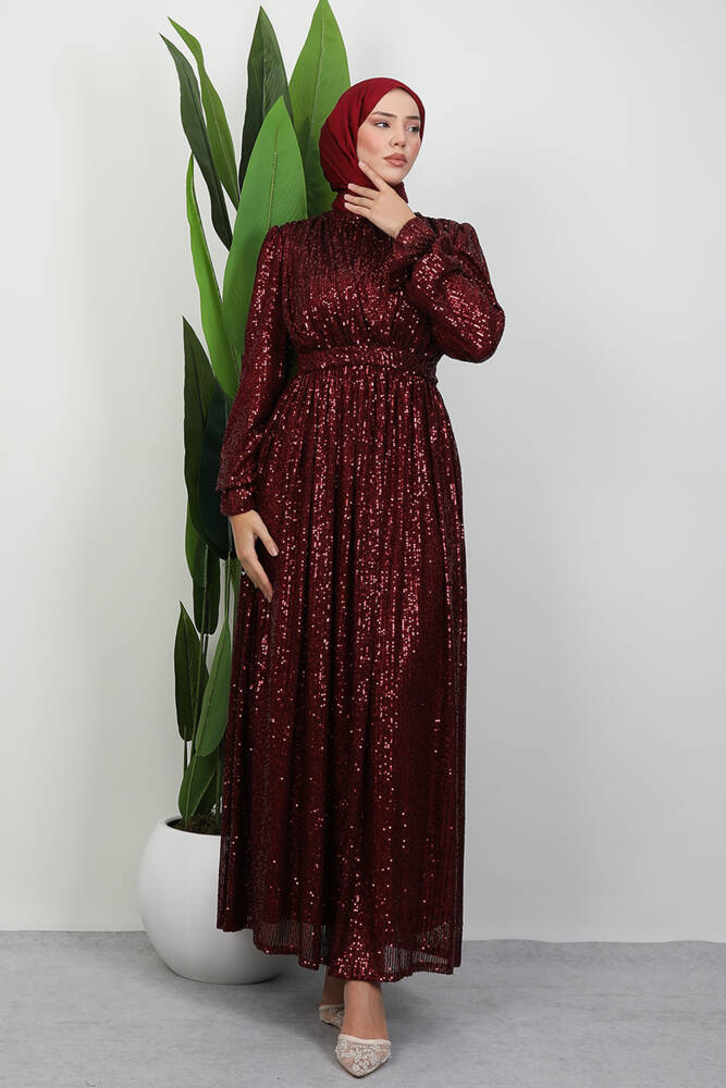 Pul Payet Kelebek Abiye Bordo 