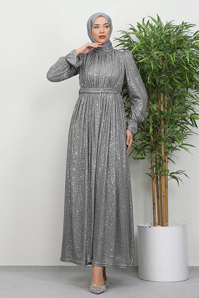 Pul Payet Kelebek Abiye Gri - LAMİAGİYİM