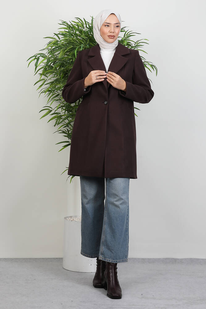 Sara Tek Düğmeli Kaban Acı Kahve - LAMİAGİYİM