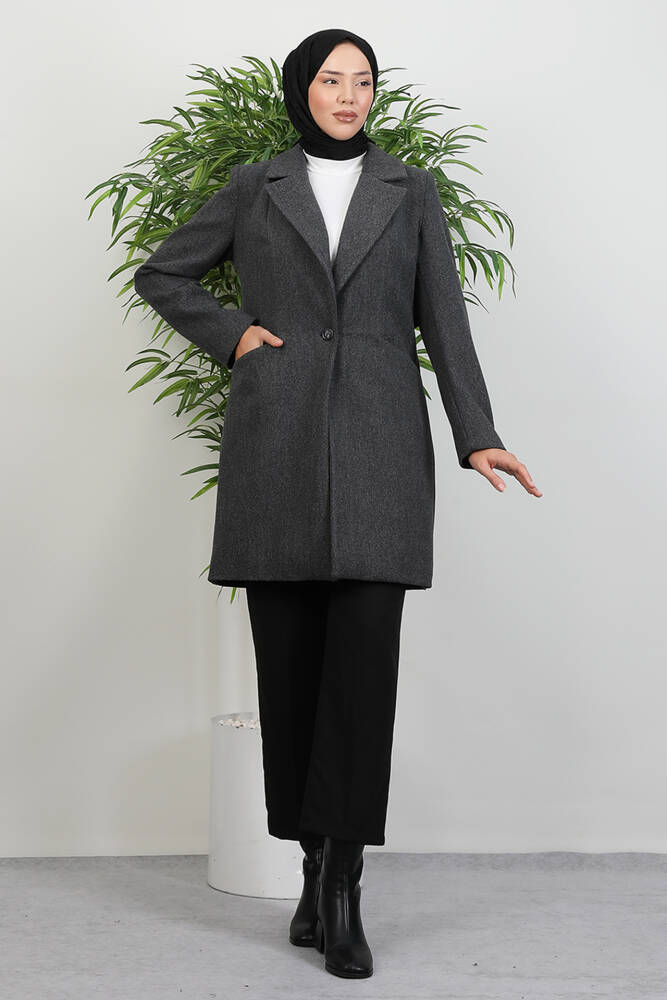 Sara Tek Düğmeli Kaban Koyu Gri - LAMİAGİYİM