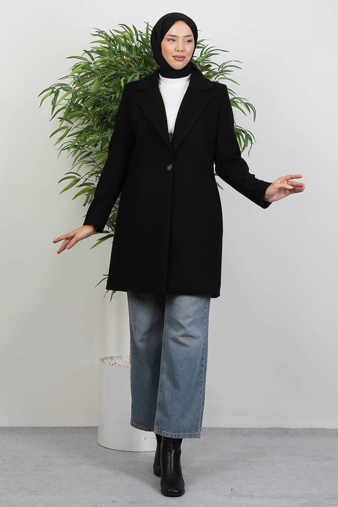Sara Tek Düğmeli Kaban Siyah - LAMİAGİYİM