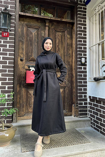 Şardonlu Cepli Elbise Siyah - LAMİAGİYİM