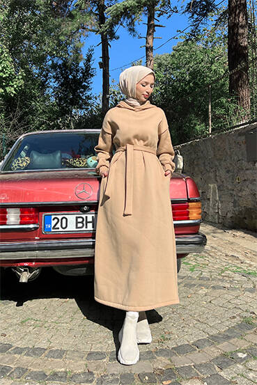 Şardonlu Cepli Elbise Sütlükahve - LAMİAGİYİM