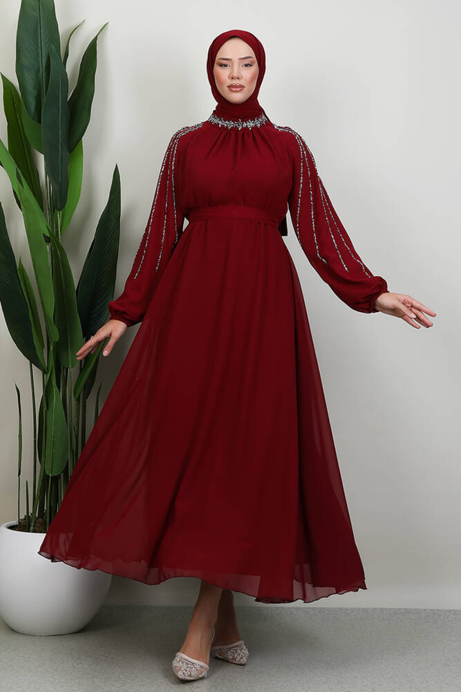Semra Tesettür Elbise Bordo 