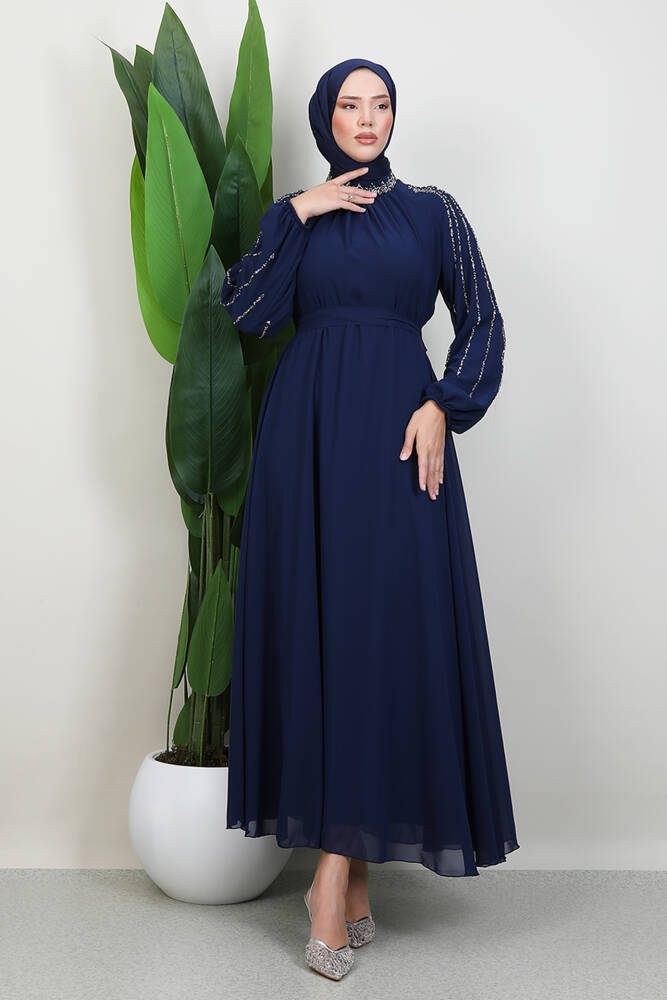Semra Tesettür Elbise Lacivert 