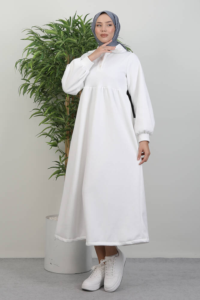 Şevval Düğmeli Elbise Beyaz 