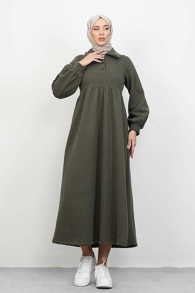 Şevval Düğmeli Elbise Haki 