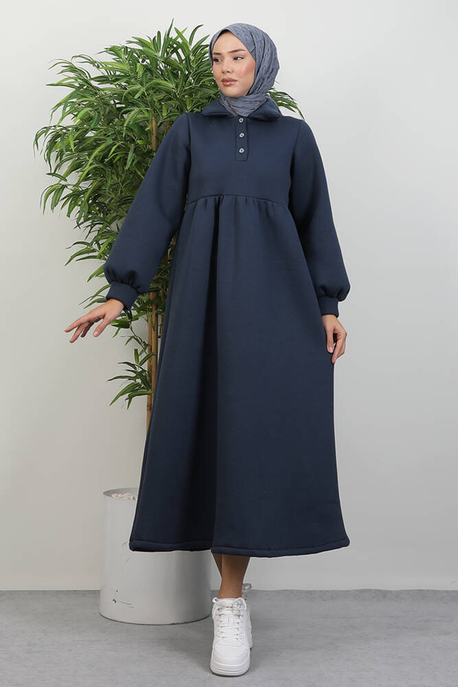 Şevval Düğmeli Elbise İndigo 