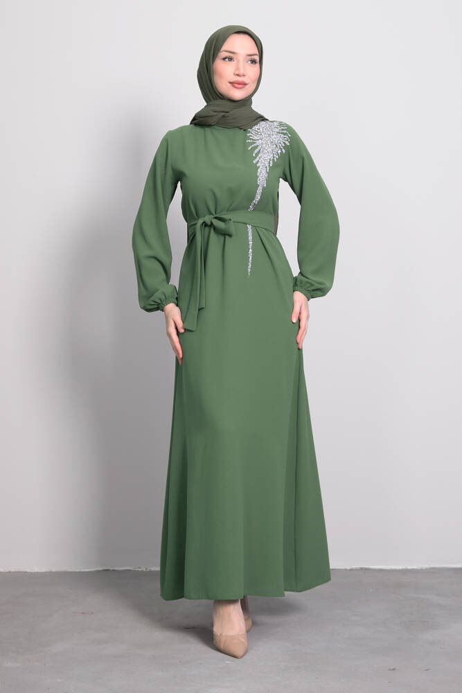 Sinem Tesettür Elbise Haki - LAMİAGİYİM