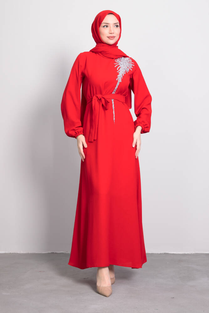 Sinem Tesettür Elbise Kırmızı - LAMİAGİYİM