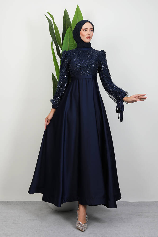 Tarlatanlı Pullu Abiye Lacivert - LAMİAGİYİM