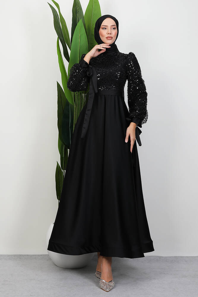 Tarlatanlı Pullu Abiye Siyah - LAMİAGİYİM