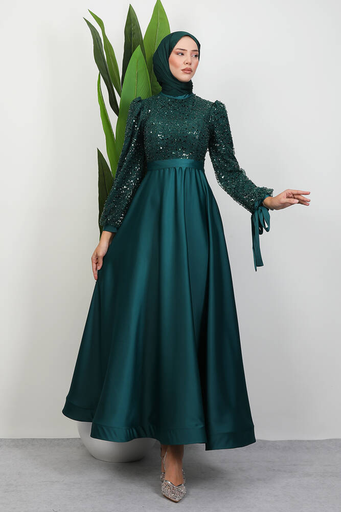 Tarlatanlı Pullu Abiye Zümrüt - LAMİAGİYİM