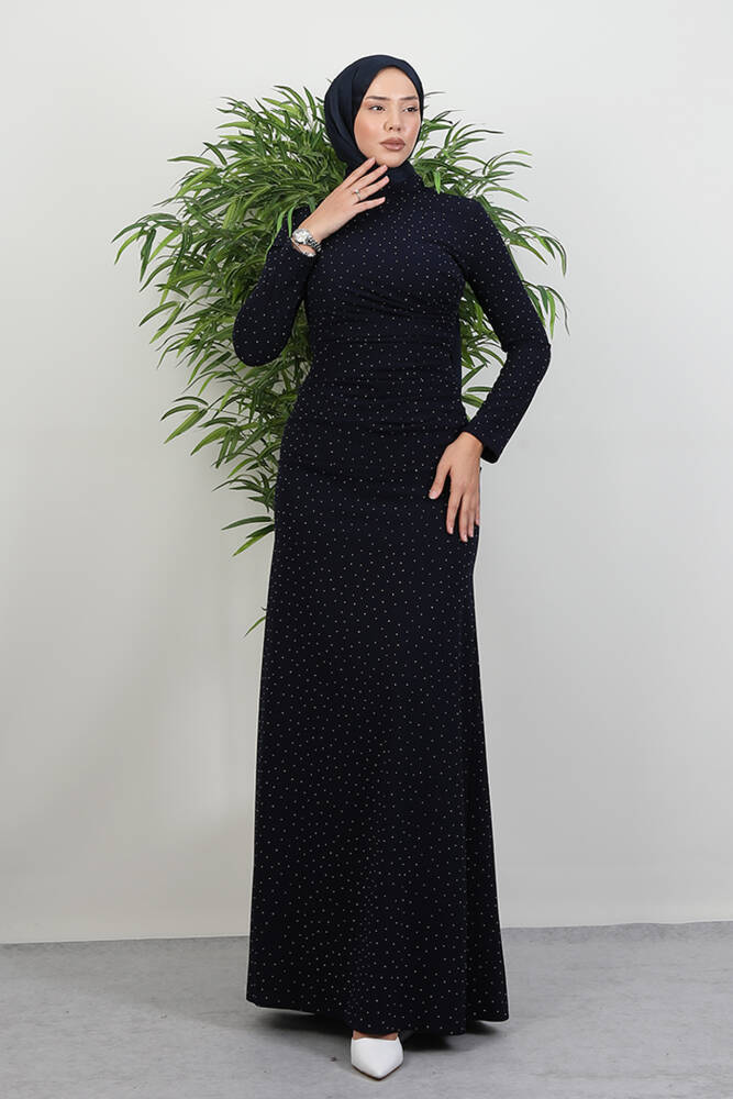 Taşlı Asena Elbise Lacivert - LAMİAGİYİM