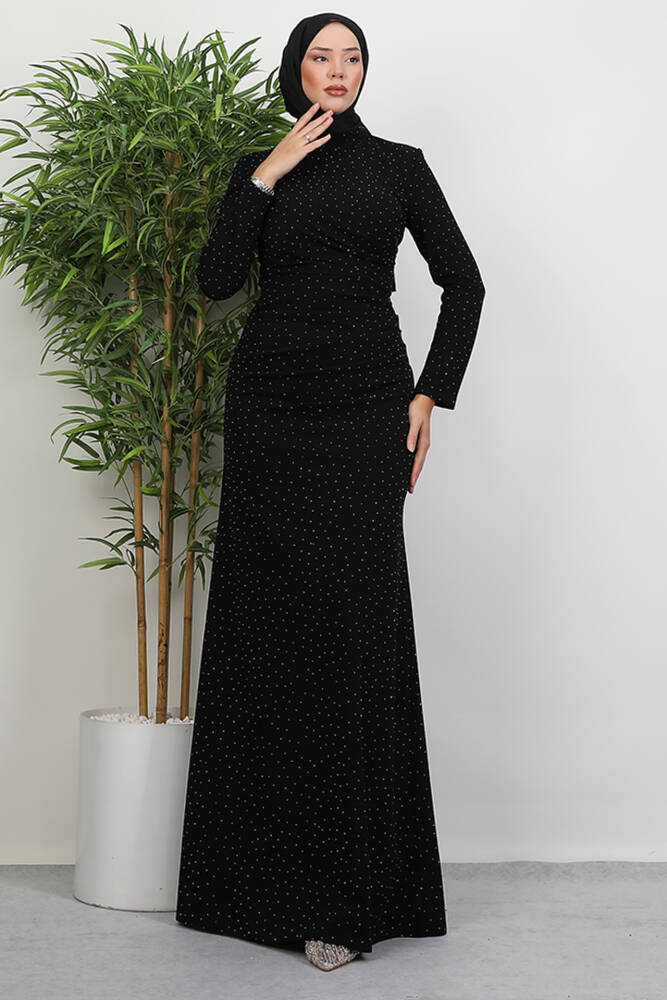 Taşlı Asena Elbise Siyah - LAMİAGİYİM