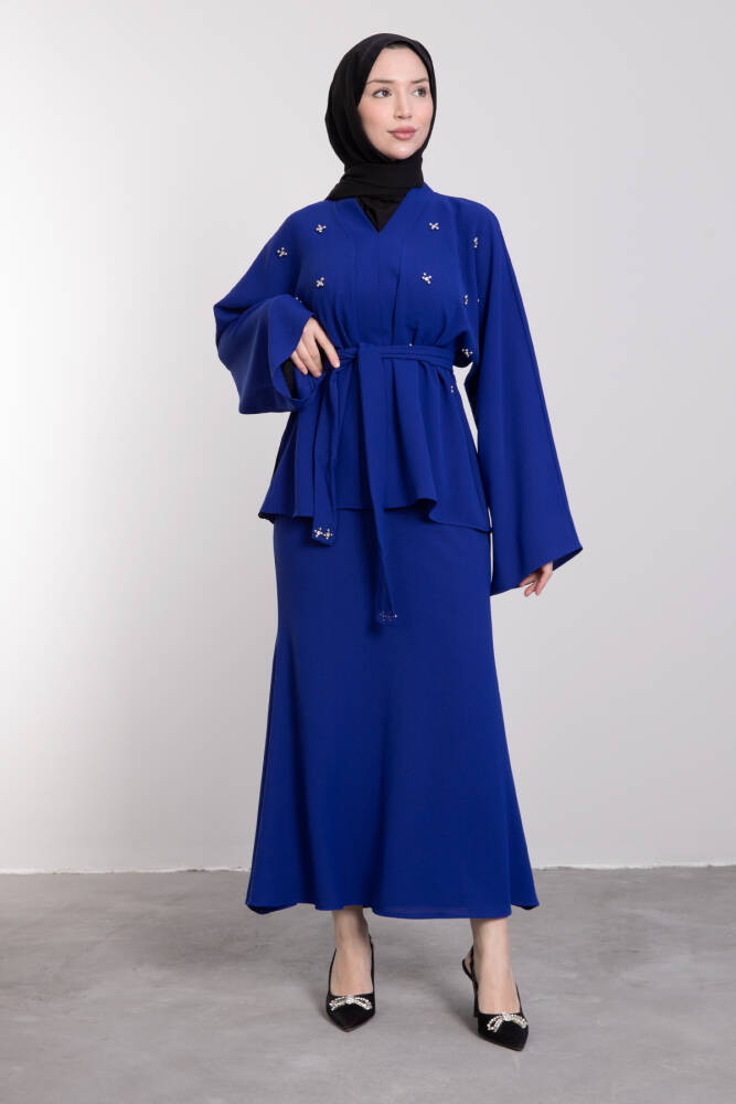 Taşlı Etekli İkili Takım Gece Mavi - LAMİAGİYİM