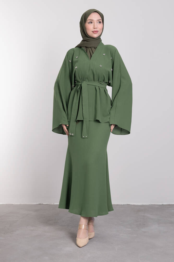 Taşlı Etekli İkili Takım Haki 