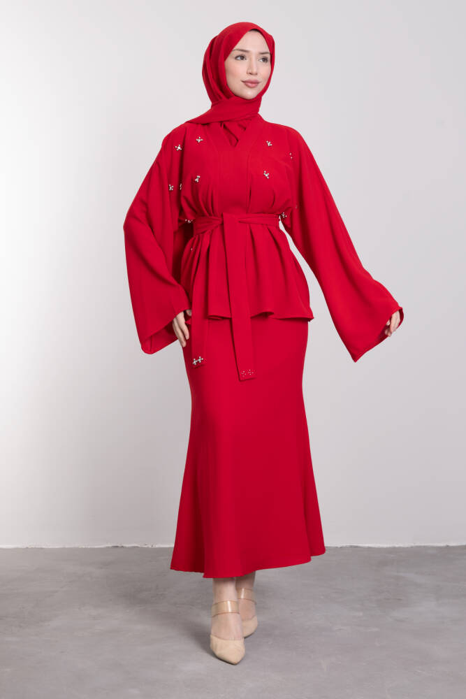 Taşlı Etekli İkili Takım Kırmızı 